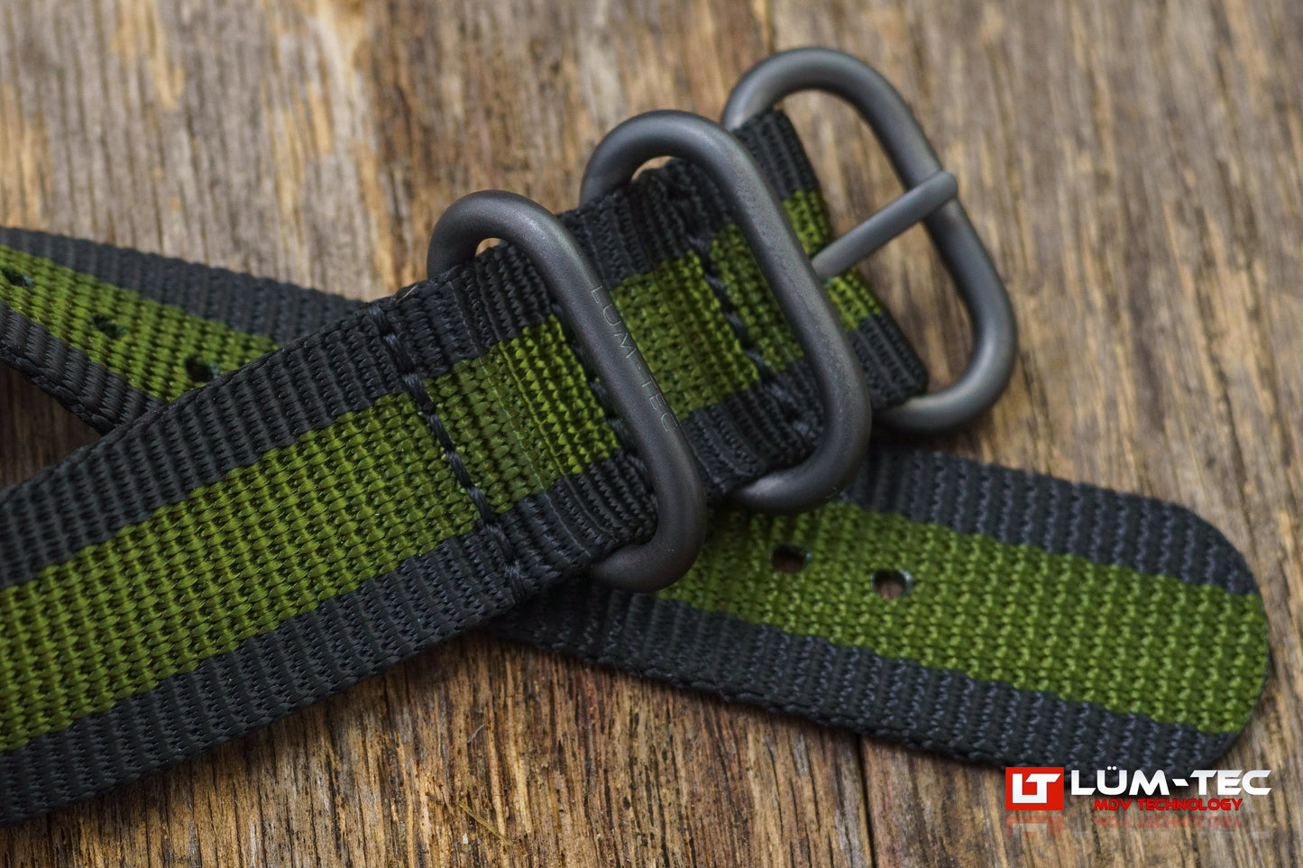 Black with Green Striped Military Strap