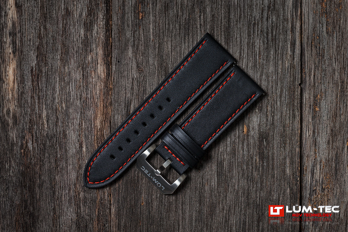 Black Leather with Red Stitch 24mm